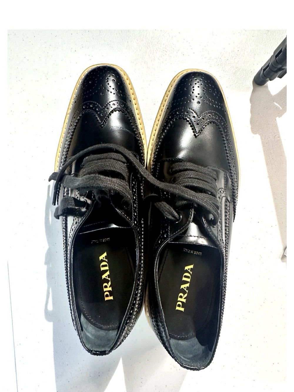 Authentic Prada Black Leather Brogue  Oxford Shoes Size 7
